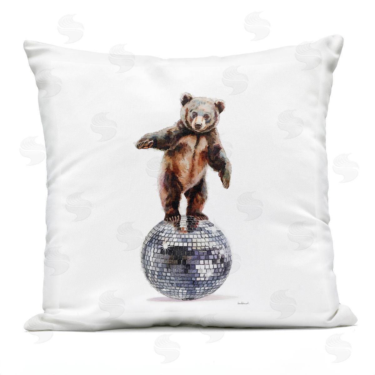 Amanda Greenwood Bear Balancing on Disco Ball Outdoor Quick-Dry Polyester Printed Throw Pillow