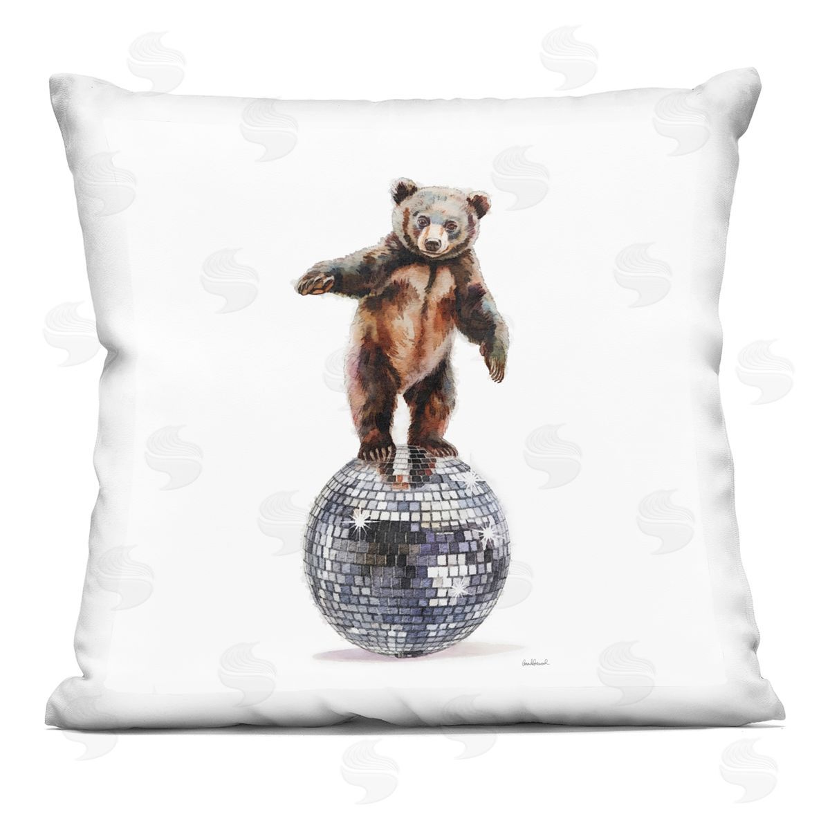 Amanda Greenwood Bear Balancing on Disco Ball Printed Plush Polyester Throw Pillow