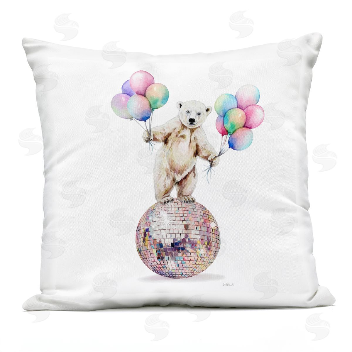Amanda Greenwood Polar Bear & Balloons Outdoor Quick-Dry Polyester Printed Throw Pillow