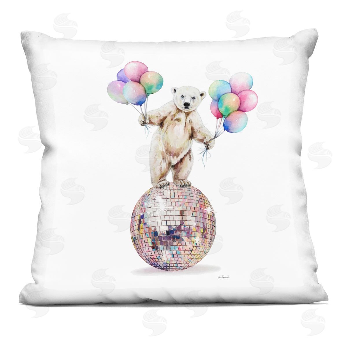 Amanda Greenwood Polar Bear & Balloons Printed Plush Polyester Throw Pillow