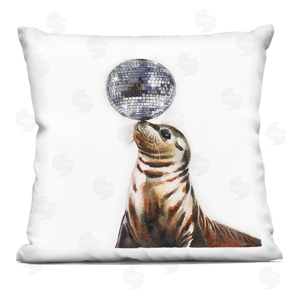 Amanda Greenwood Seal Balancing Disco Ball Printed Plush Polyester Throw Pillow