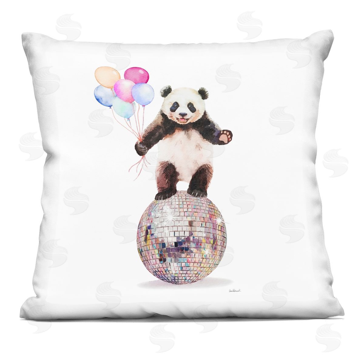 Amanda Greenwood Panda & Balloons Disco Printed Plush Polyester Throw Pillow