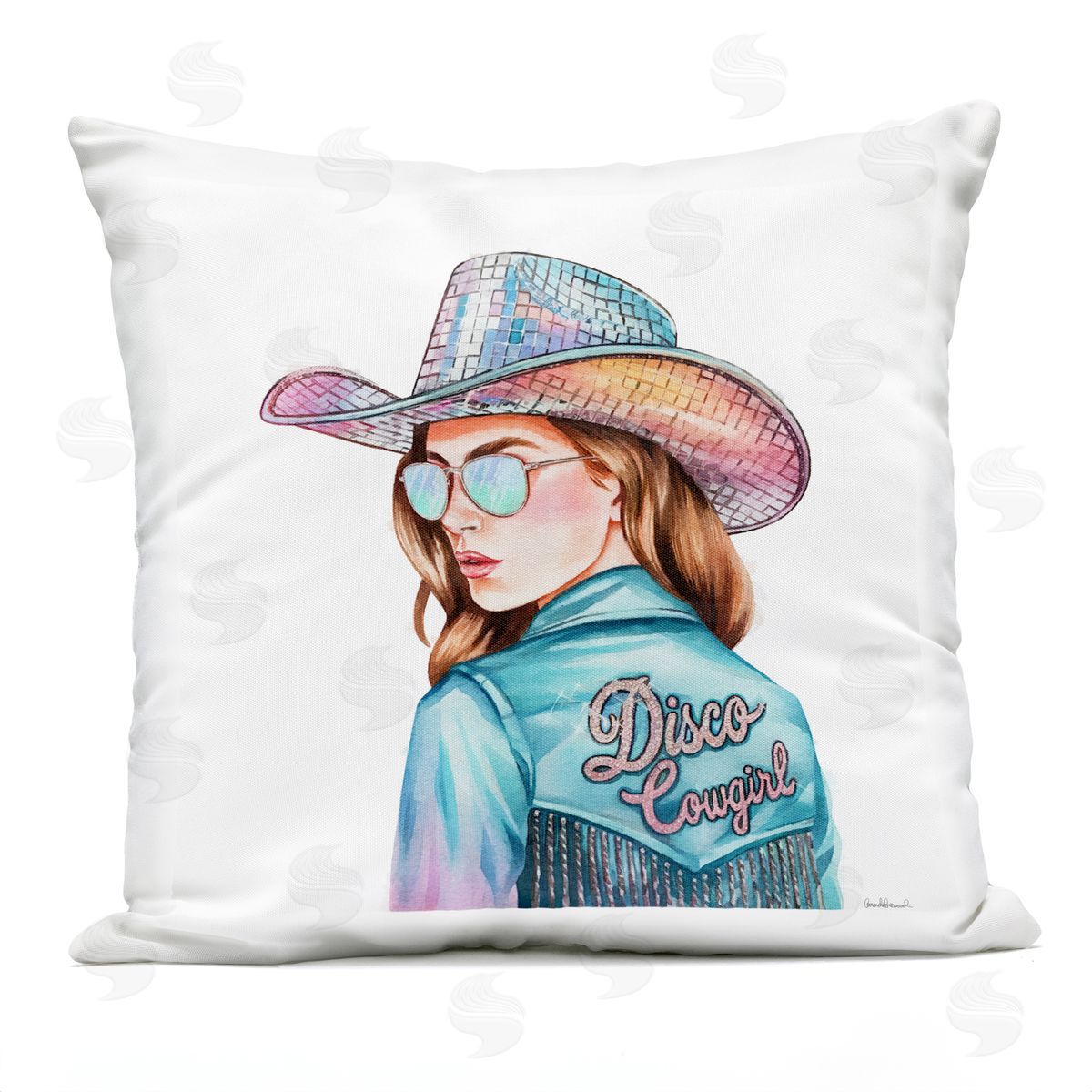 Amanda Greenwood Disco Cowgirl Portrait Outdoor Quick-Dry Polyester Printed Throw Pillow
