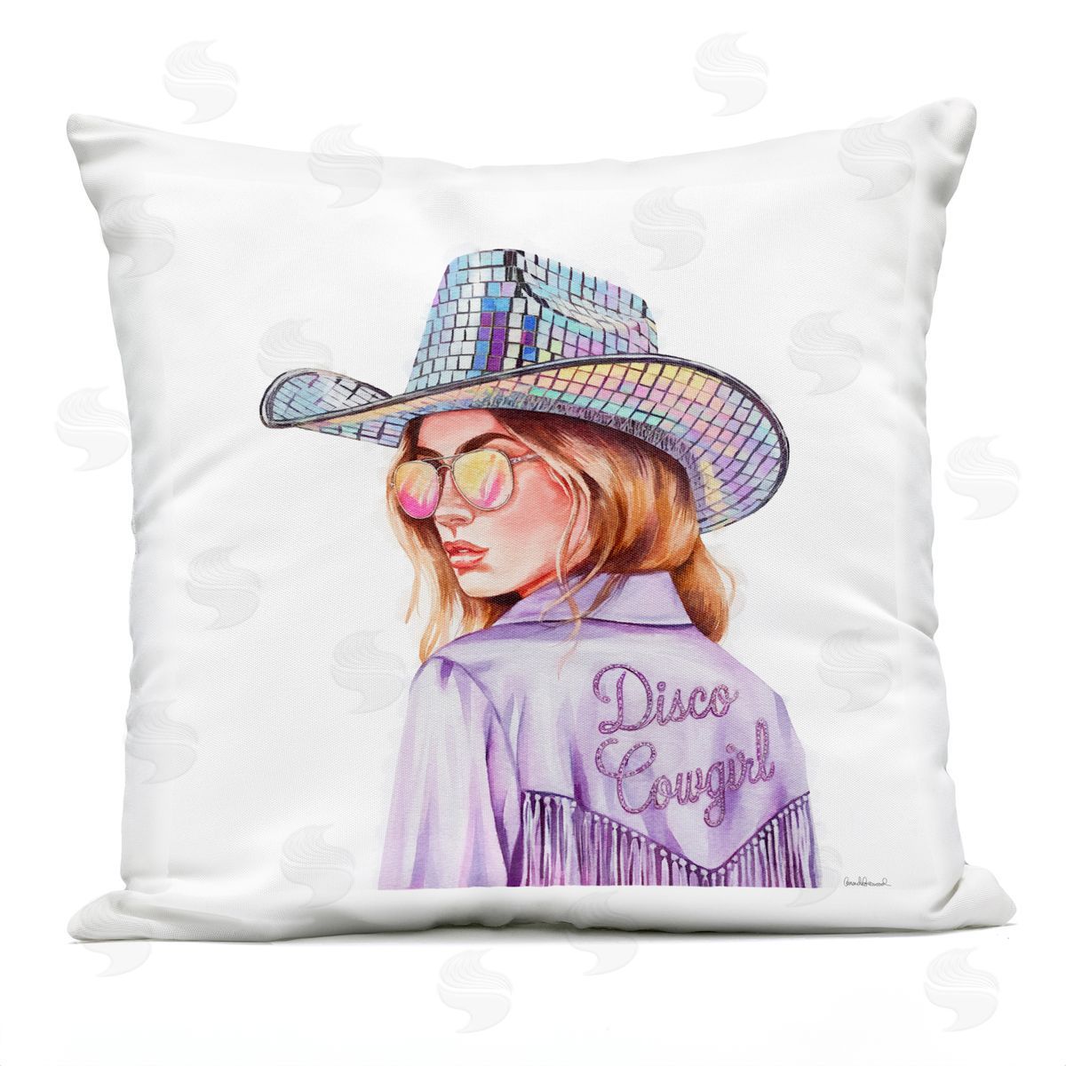 Amanda Greenwood Purple Disco Cowgirl Outdoor Quick-Dry Polyester Printed Throw Pillow
