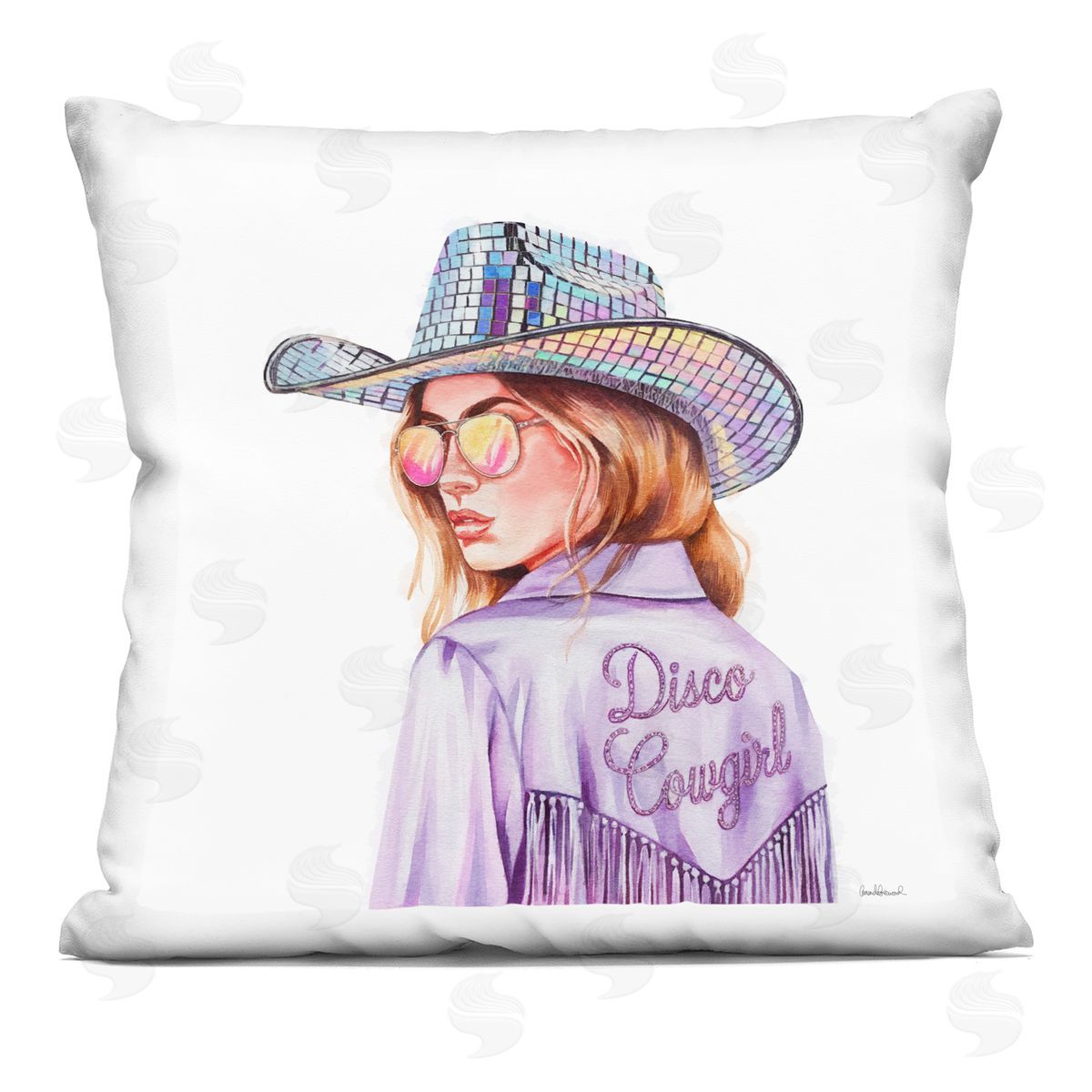 Amanda Greenwood Purple Disco Cowgirl Printed Plush Polyester Throw Pillow