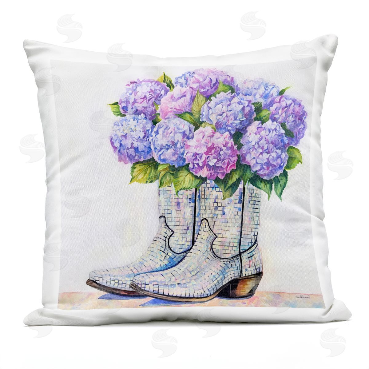 Amanda Greenwood Hydrangea Filled Cowgirl Boots Outdoor Quick-Dry Polyester Printed Throw Pillow
