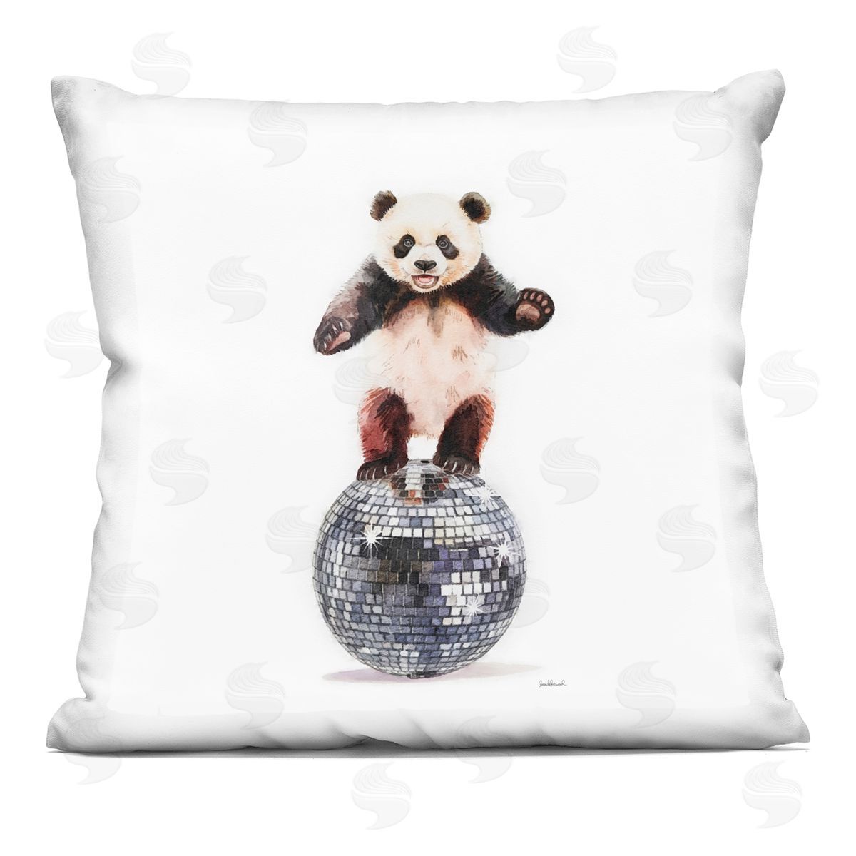 Amanda Greenwood Panda Balancing on Disco Ball Printed Plush Polyester Throw Pillow