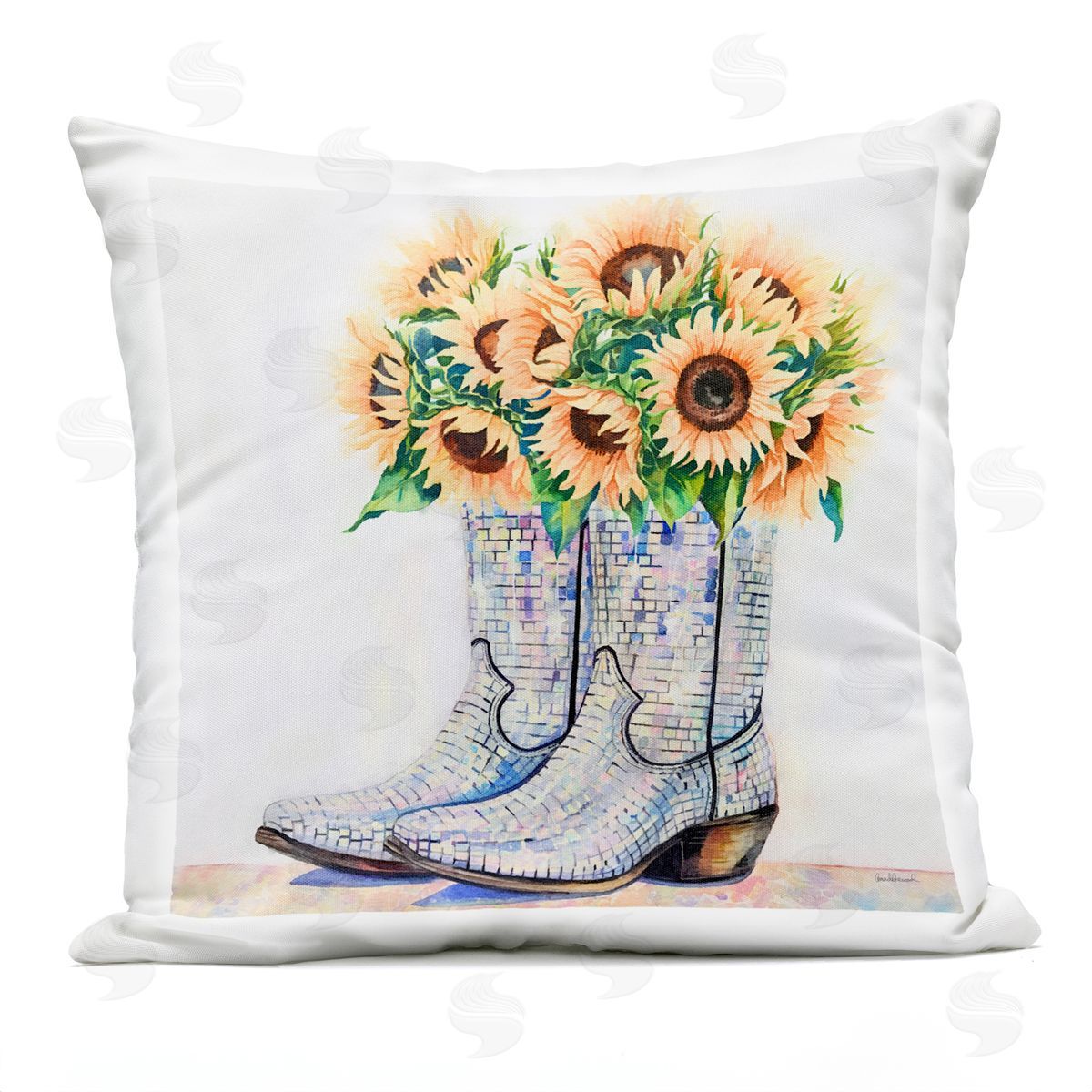 Amanda Greenwood Sunflower Filled Cowgirl Boots Outdoor Quick-Dry Polyester Printed Throw Pillow