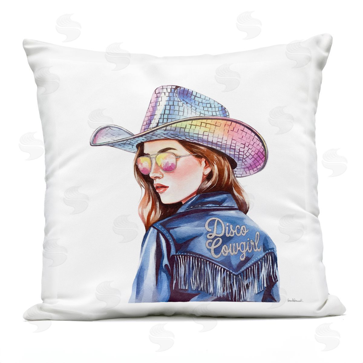 Amanda Greenwood Disco Cowgirl in Blue Outdoor Quick-Dry Polyester Printed Throw Pillow