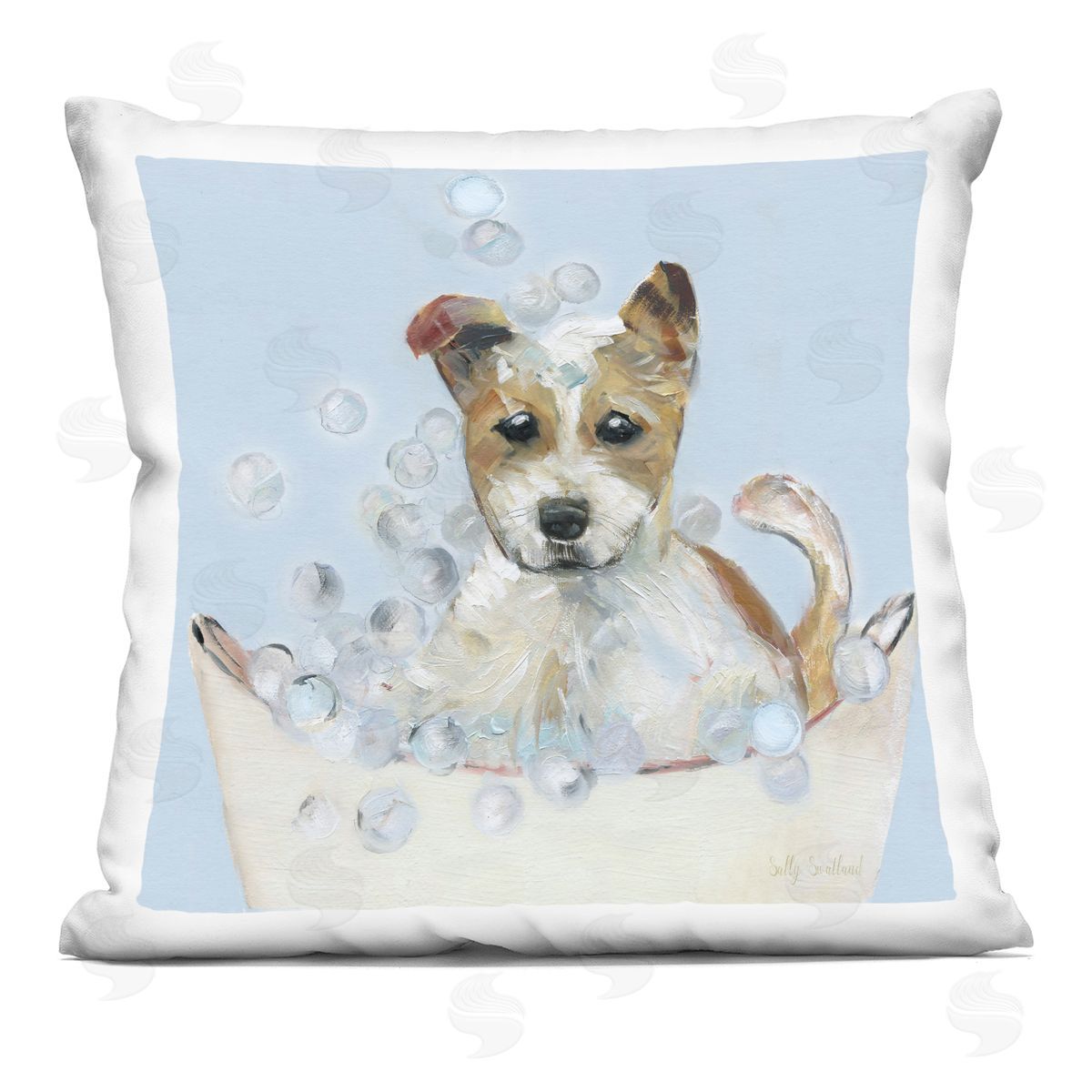 Sally Swatland Fun Bubbles Puppy Bath Printed Plush Polyester Throw Pillow