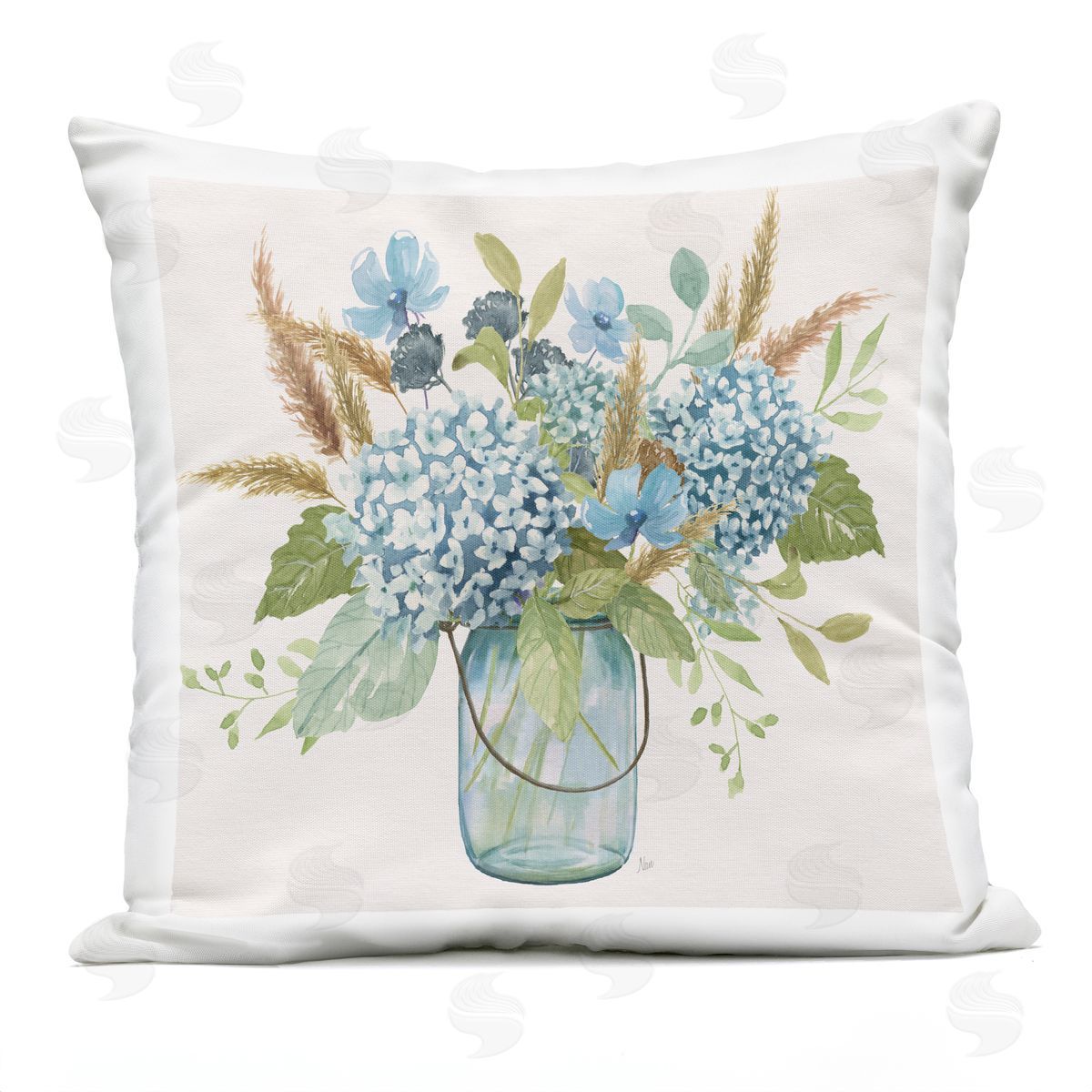 Nan Hydrangea in Mason Jar Outdoor Quick-Dry Polyester Printed Throw Pillow