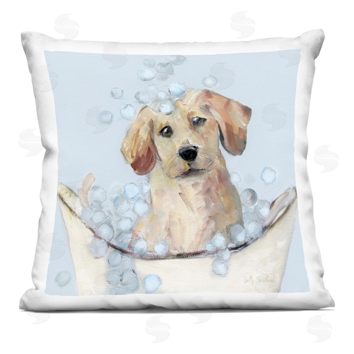 Sally Swatland Bubble Bath Lab Puppy Printed Plush Polyester Throw Pillow