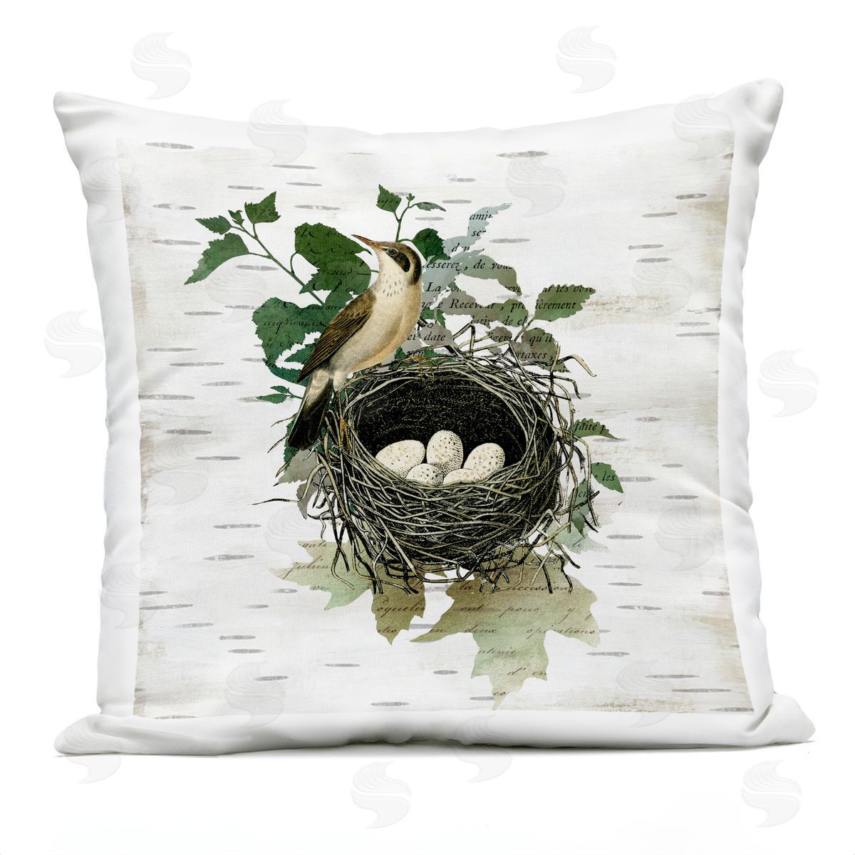 Susan Arnot Vintage Bird Nest & Flora Outdoor Quick-Dry Polyester Printed Throw Pillow