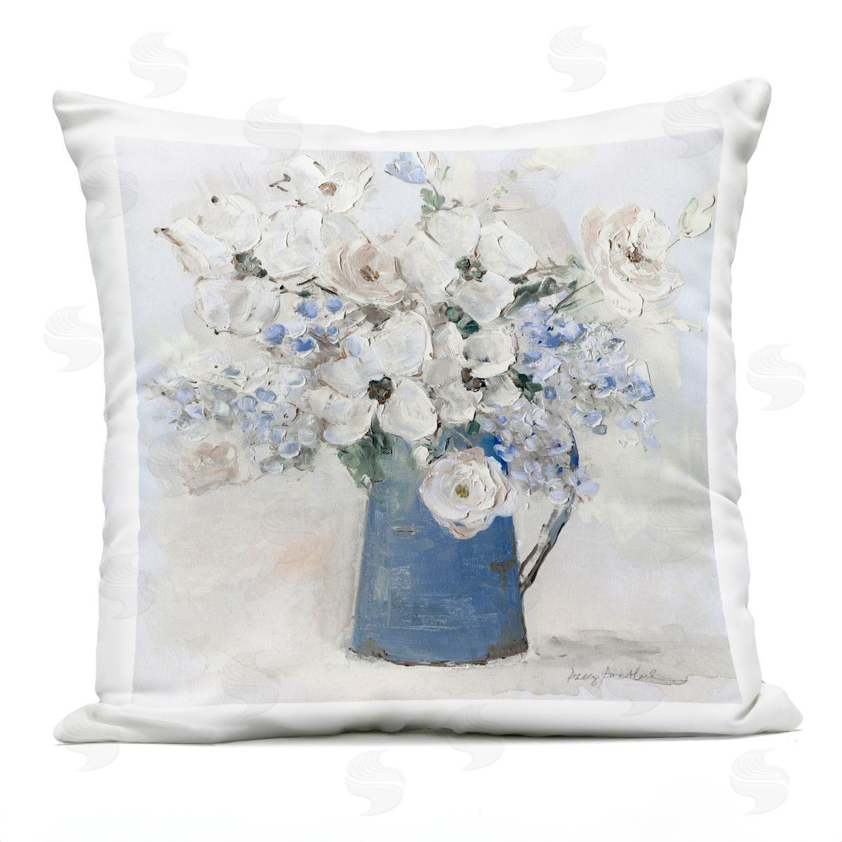 Sally Swatland Bouquet in Blue Country Vase Outdoor Quick-Dry Polyester Printed Throw Pillow