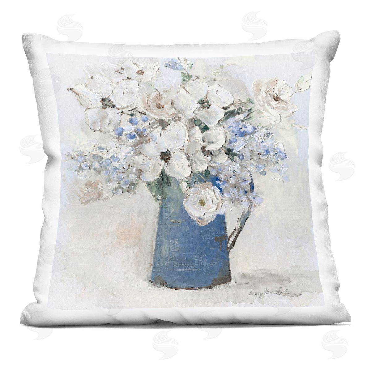 Sally Swatland Bouquet in Blue Country Vase Printed Plush Polyester Throw Pillow
