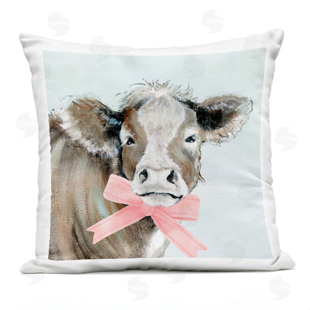 Tava Studios Cow with Pastel Ribbon Outdoor Quick-Dry Polyester Printed Throw Pillow