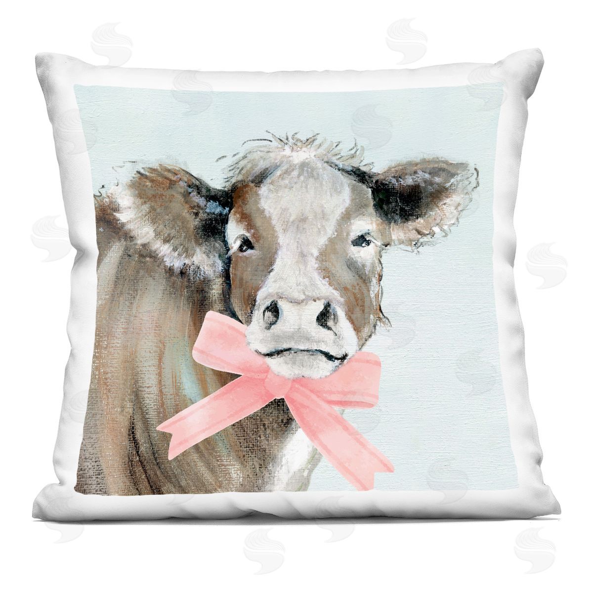 Tava Studios Cow with Pastel Ribbon Printed Plush Polyester Throw Pillow