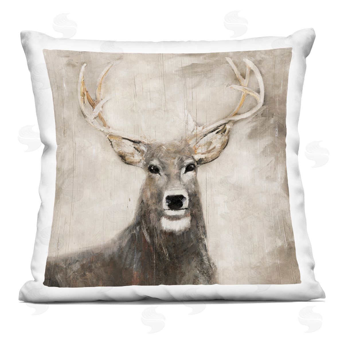Sally Swatland Gazing Deer in Neutrals Printed Plush Polyester Throw Pillow