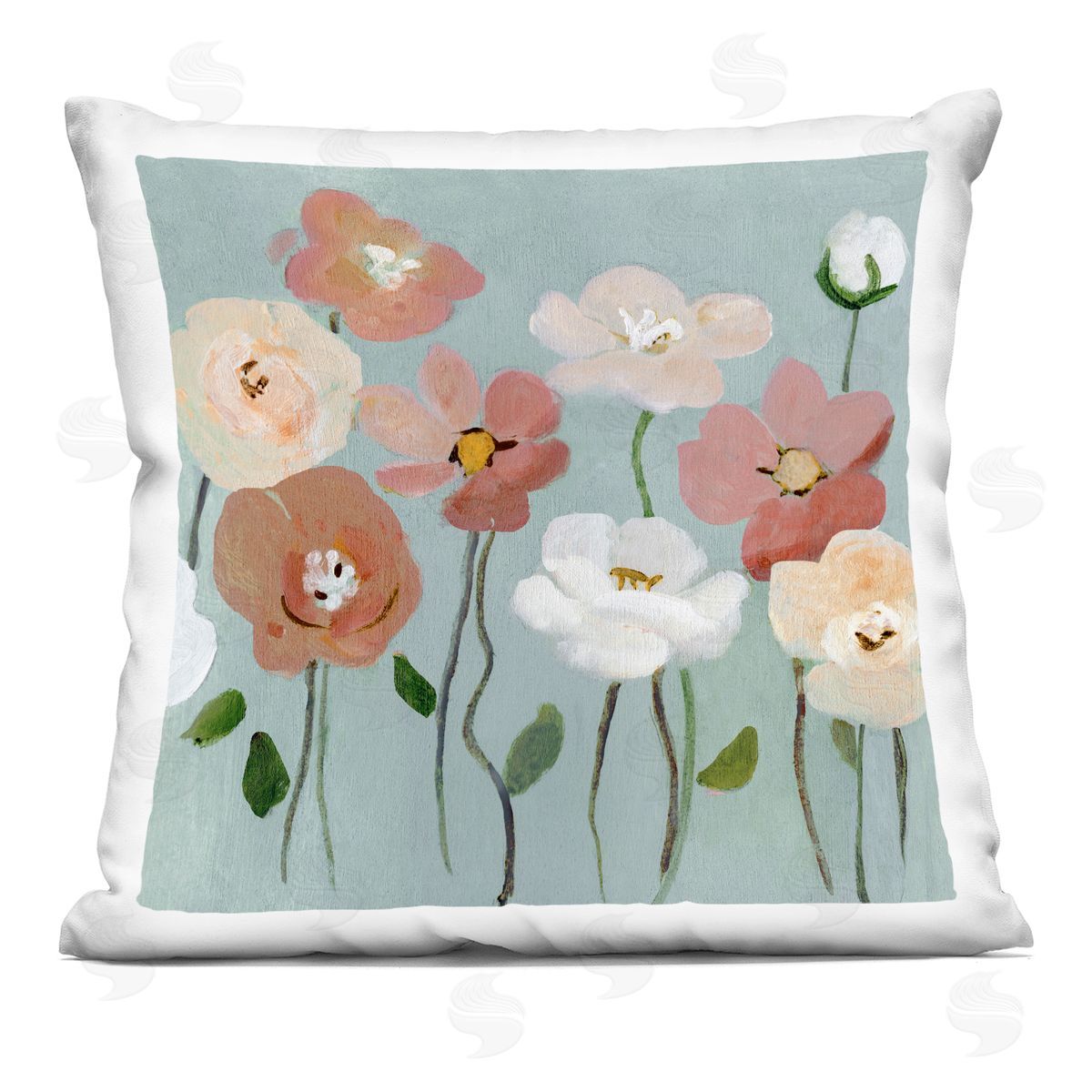 Charity Henderson Boho Blooms on Blue Printed Plush Polyester Throw Pillow