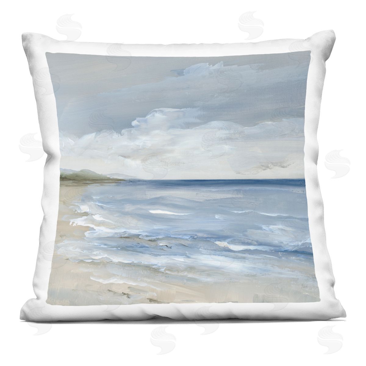 Nan Stormy Beach Landscape Printed Plush Polyester Throw Pillow
