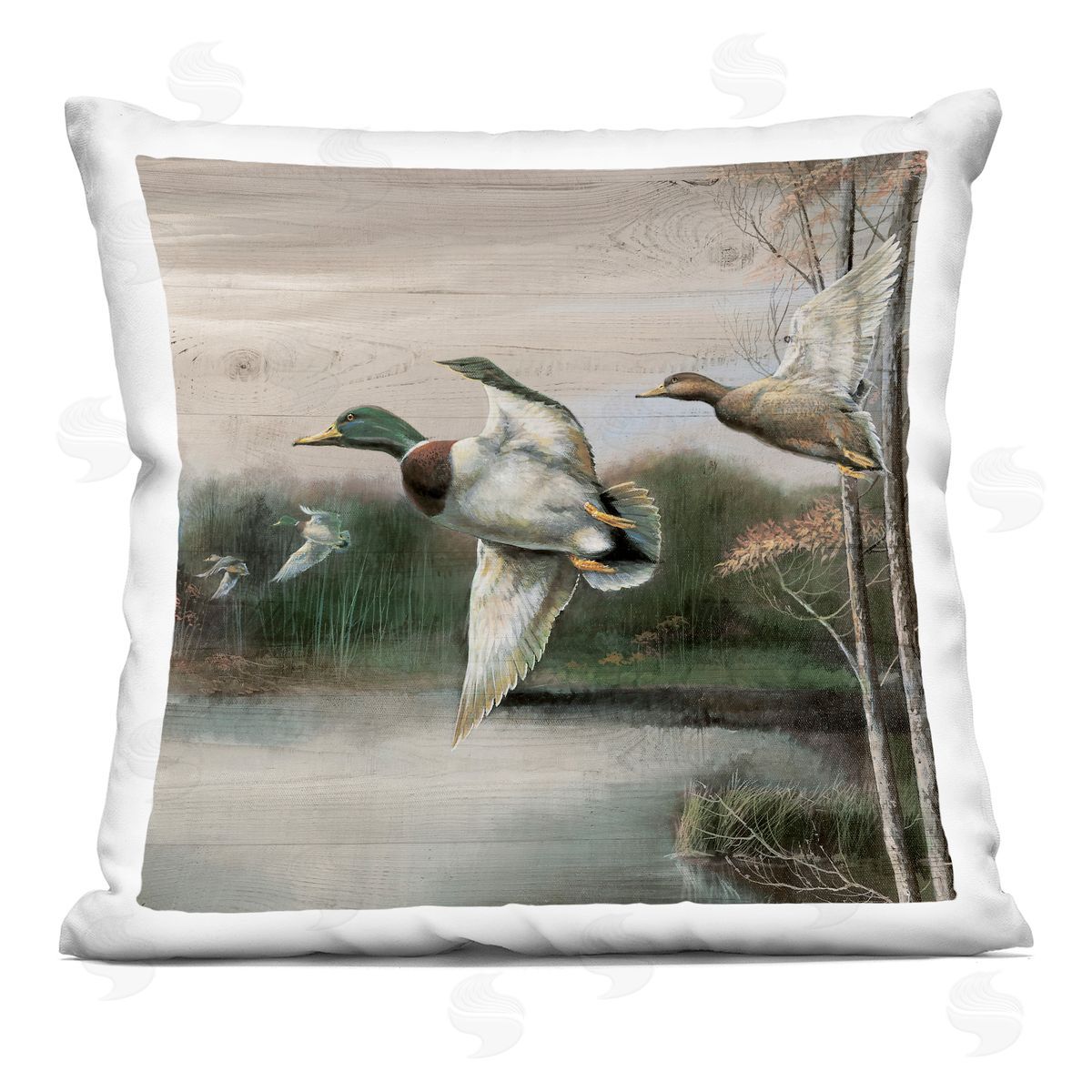 Ruane Manning Flying Ducks in Rustic Nature Printed Plush Polyester Throw Pillow