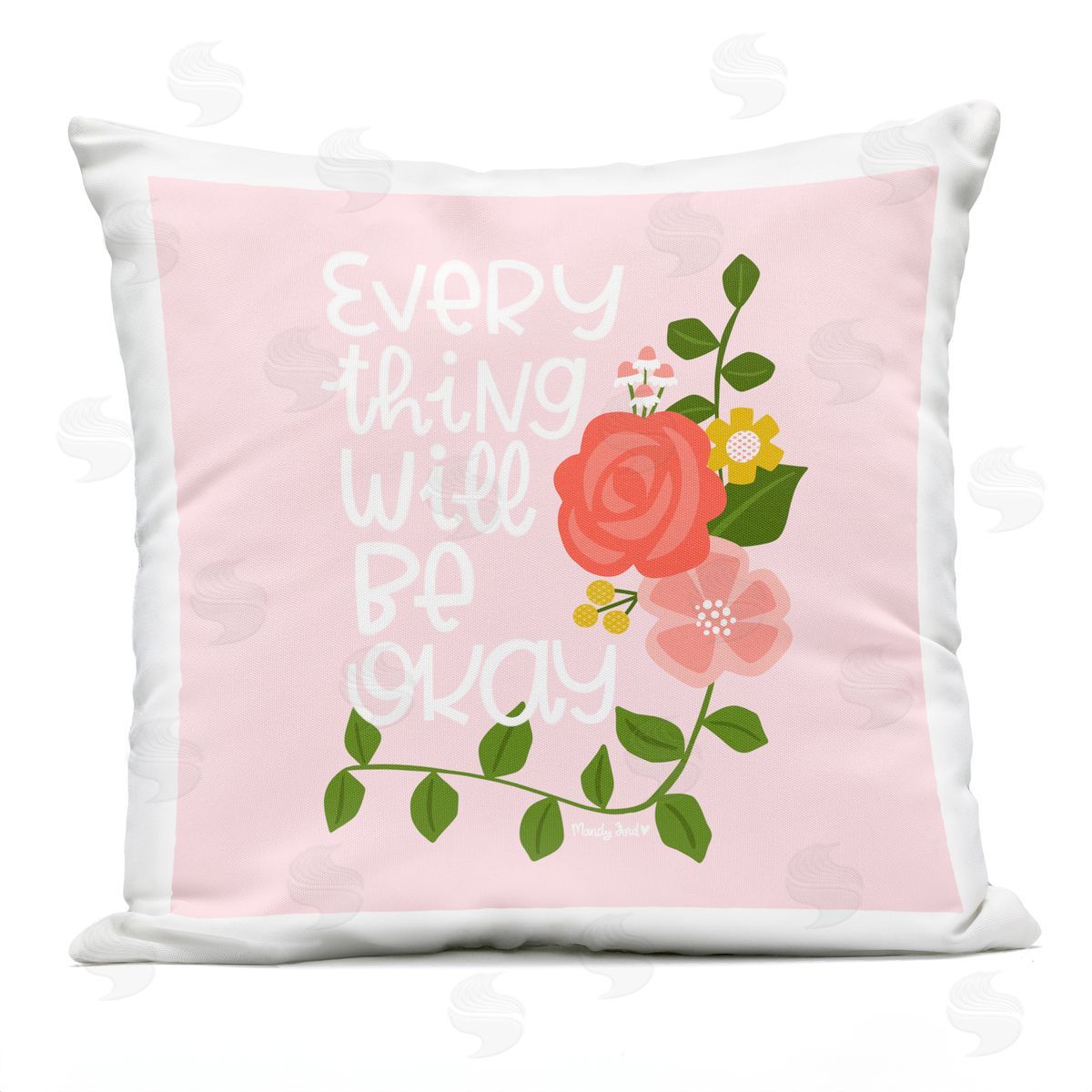 Mandy Ford Art + Illustration Everything Will Be Okay Floral Outdoor Quick-Dry Polyester Printed Throw Pillow