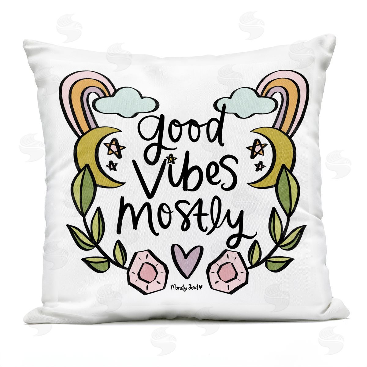 Mandy Ford Art + Illustration Good Vibes Mostly Outdoor Quick-Dry Polyester Printed Throw Pillow