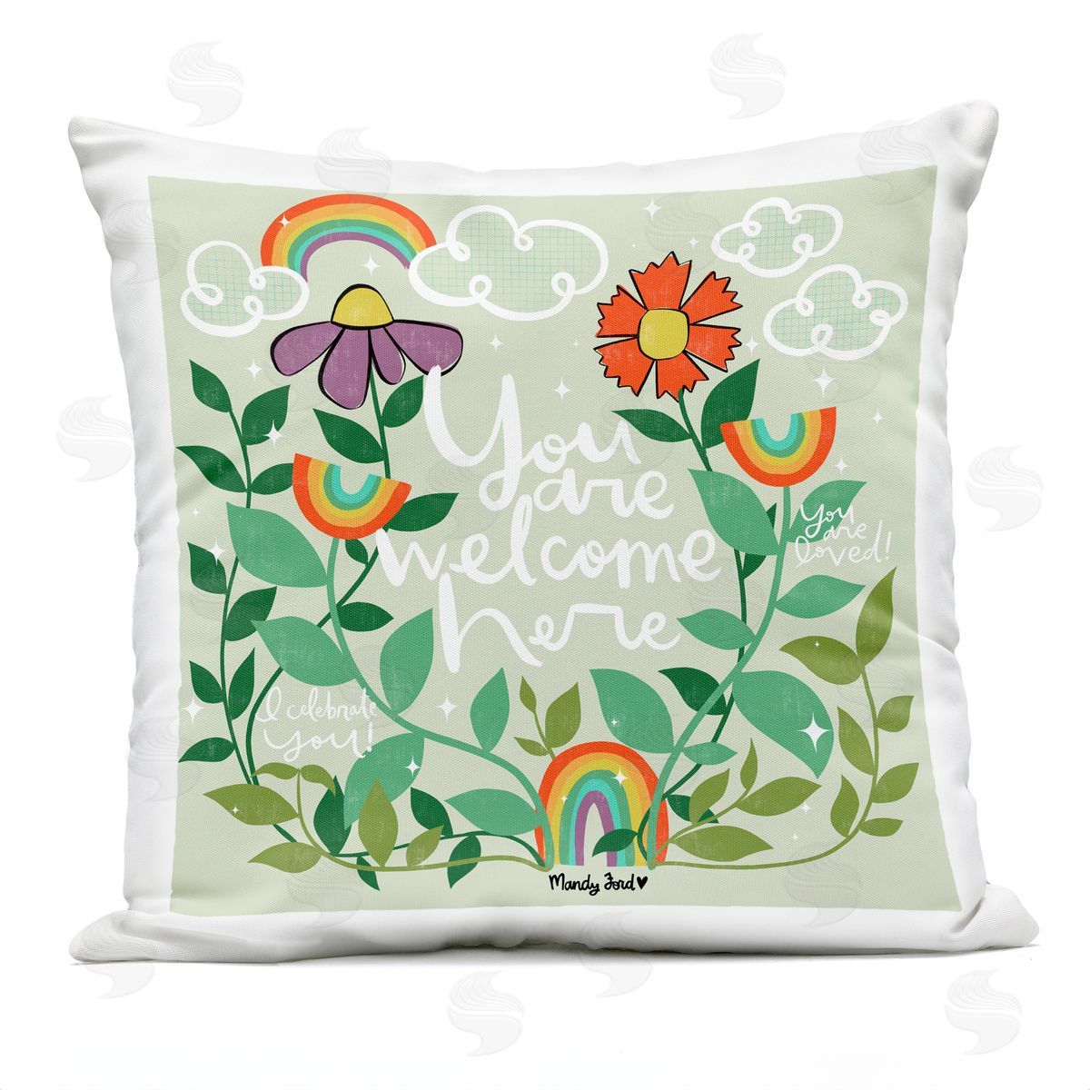 Mandy Ford Art + Illustration Comforting Welcome Here Phrases Outdoor Quick-Dry Polyester Printed Throw Pillow
