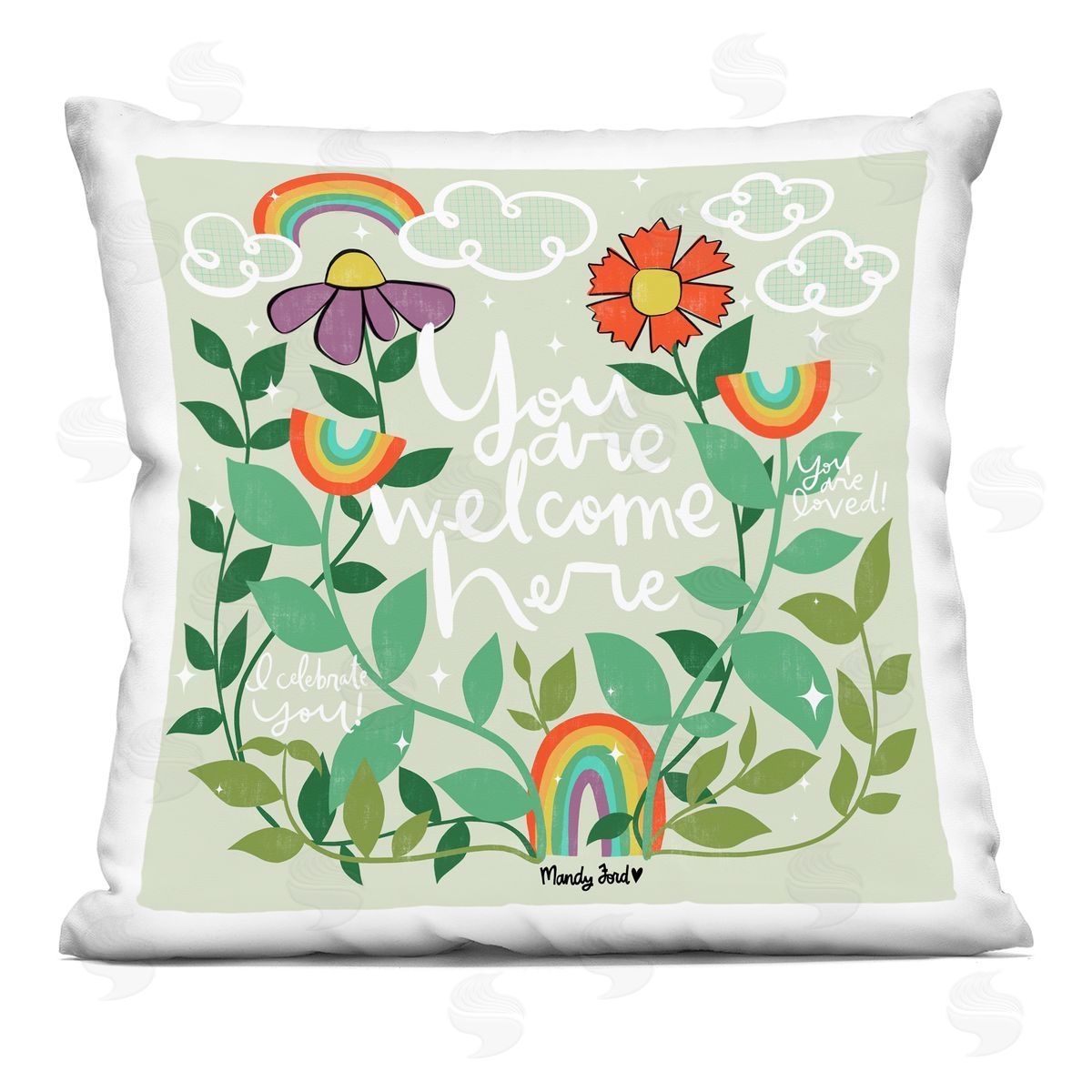 Mandy Ford Art + Illustration Comforting Welcome Here Phrases Printed Plush Polyester Throw Pillow