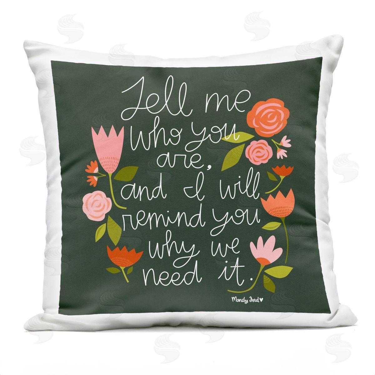 Mandy Ford Art + Illustration Inspiring Quote with Florals Outdoor Quick-Dry Polyester Printed Throw Pillow