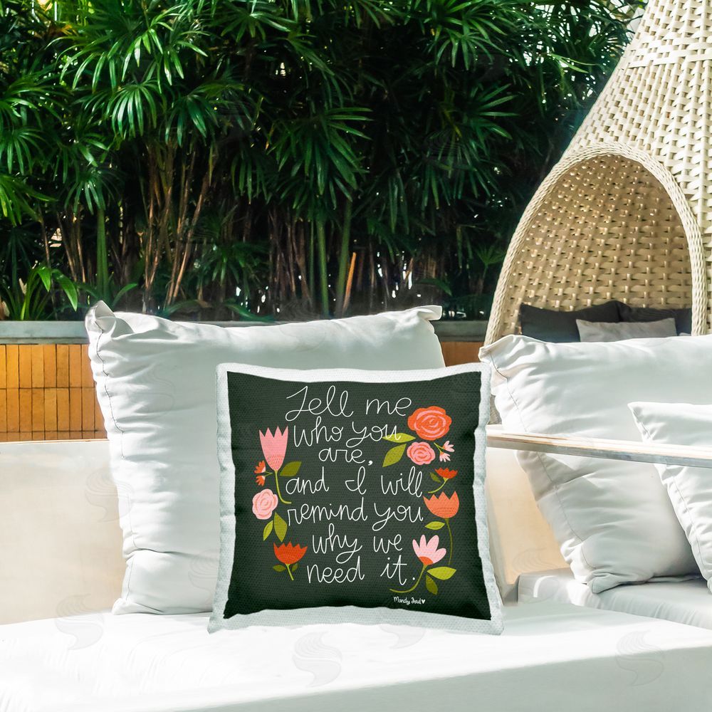 Mandy Ford Art + Illustration Inspiring Quote with Florals Outdoor Quick-Dry Polyester Printed Throw Pillow in Back Yard