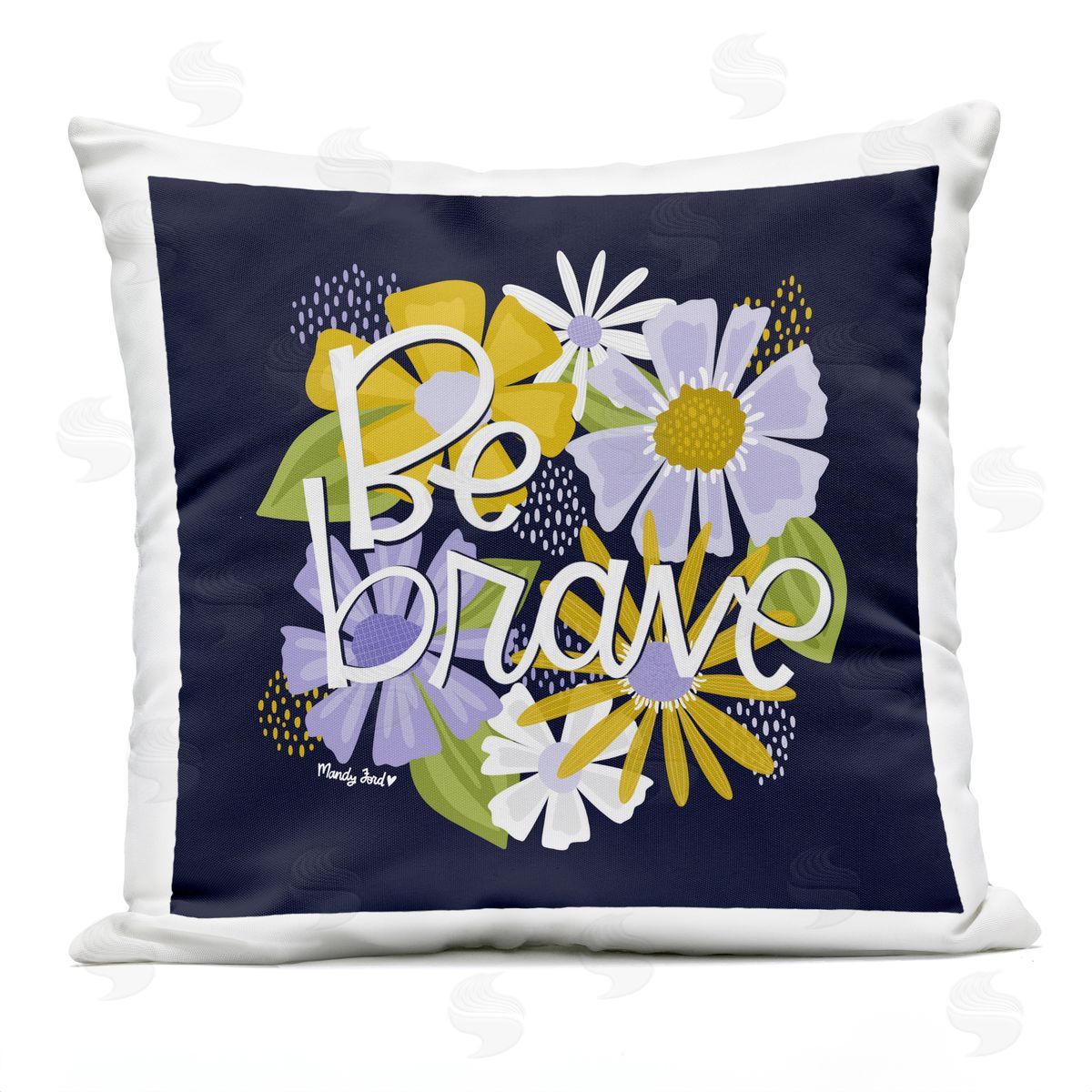 Mandy Ford Art + Illustration Be Brave over Florals Outdoor Quick-Dry Polyester Printed Throw Pillow