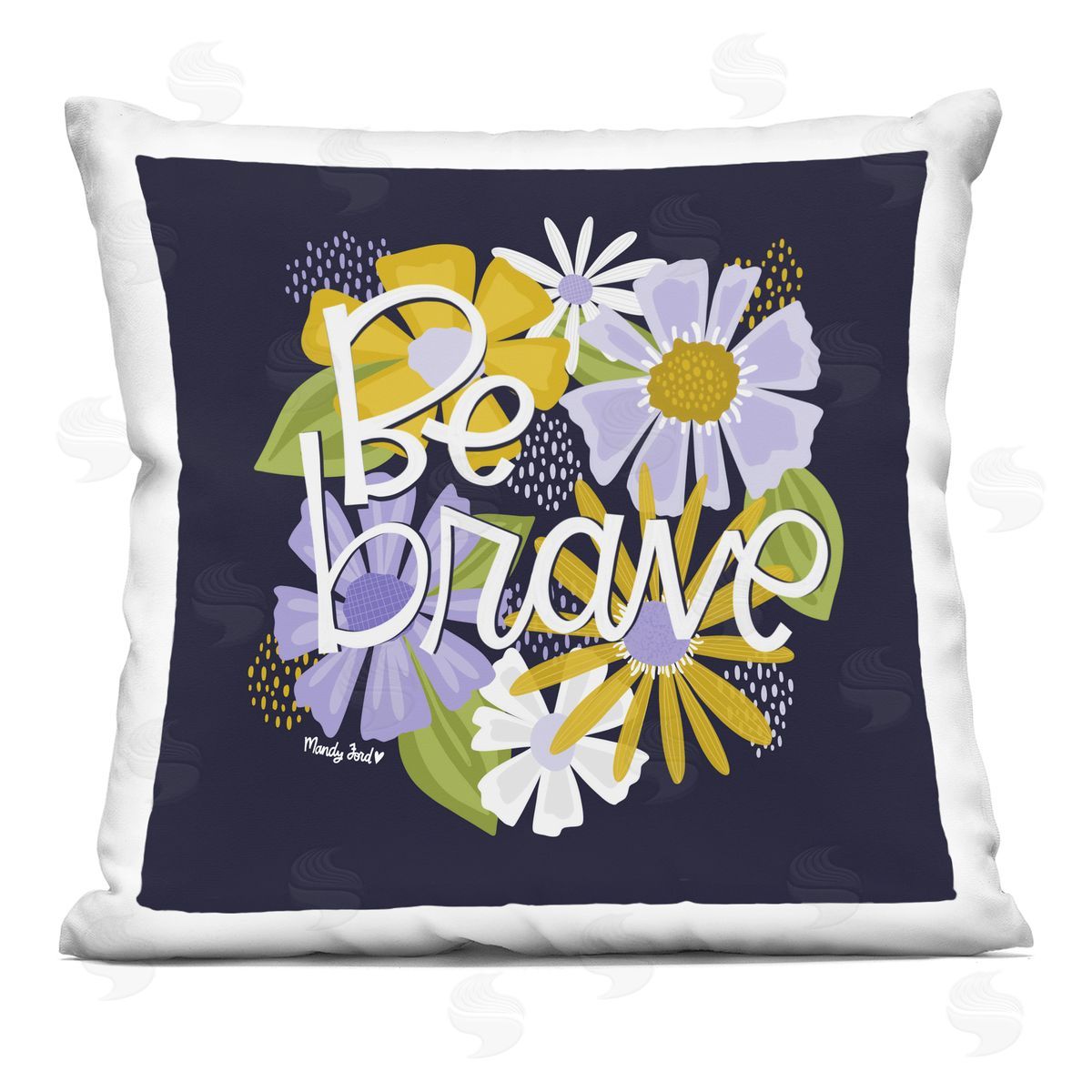 Mandy Ford Art + Illustration Be Brave over Florals Printed Plush Polyester Throw Pillow