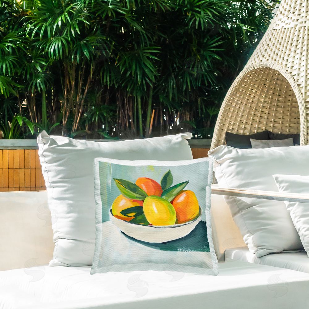 Walker Noble Bowl of Citrus Fruit Outdoor Quick-Dry Polyester Printed Throw Pillow in Back Yard