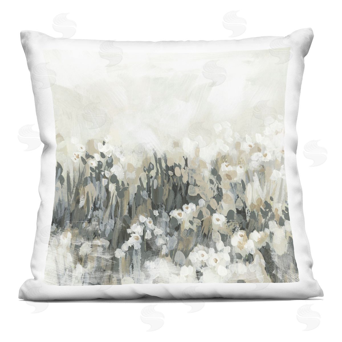 June Erica Vess Grey & Beige Landscape Printed Plush Polyester Throw Pillow