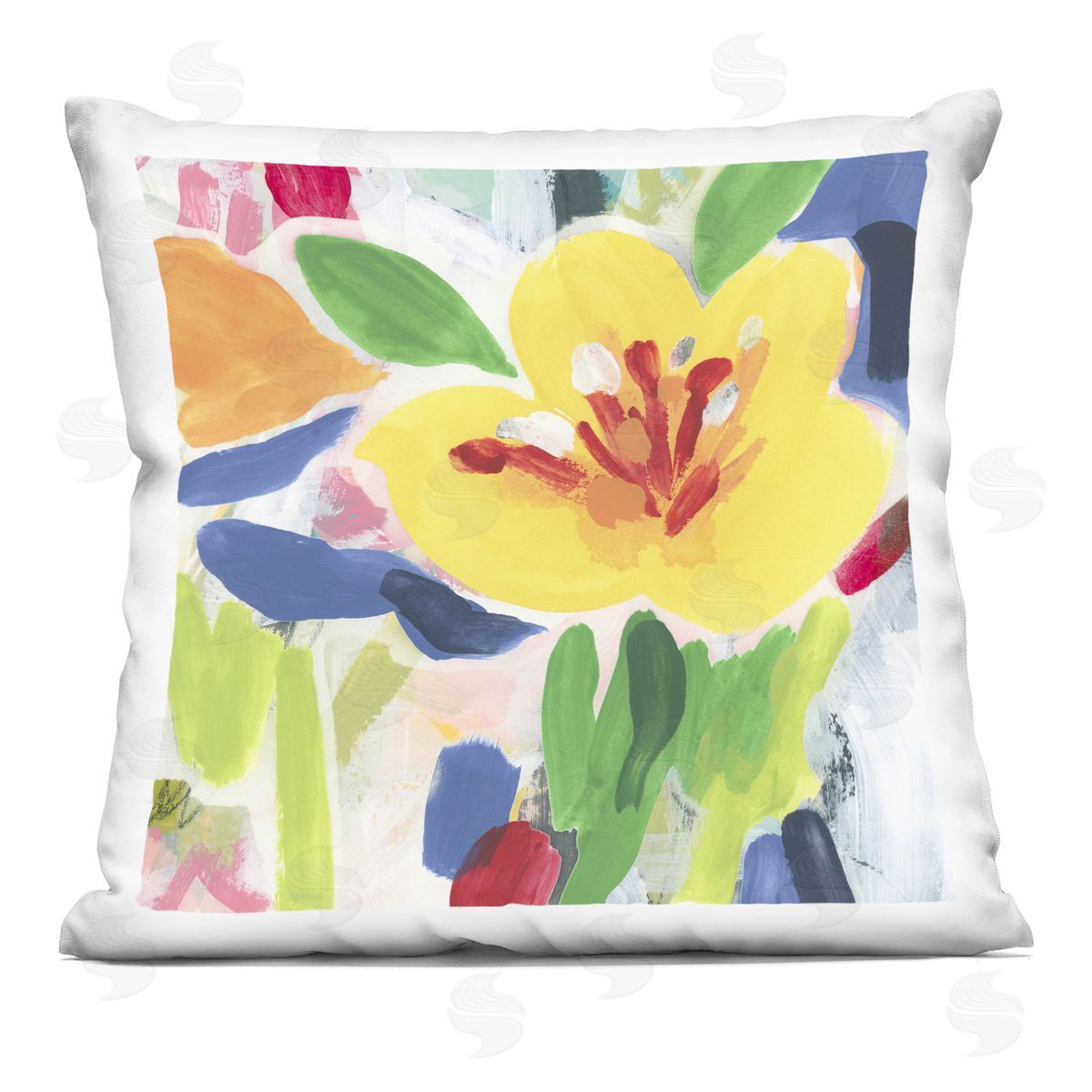 June Erica Vess Bright Yellow Buttercup Blooms Printed Plush Polyester Throw Pillow