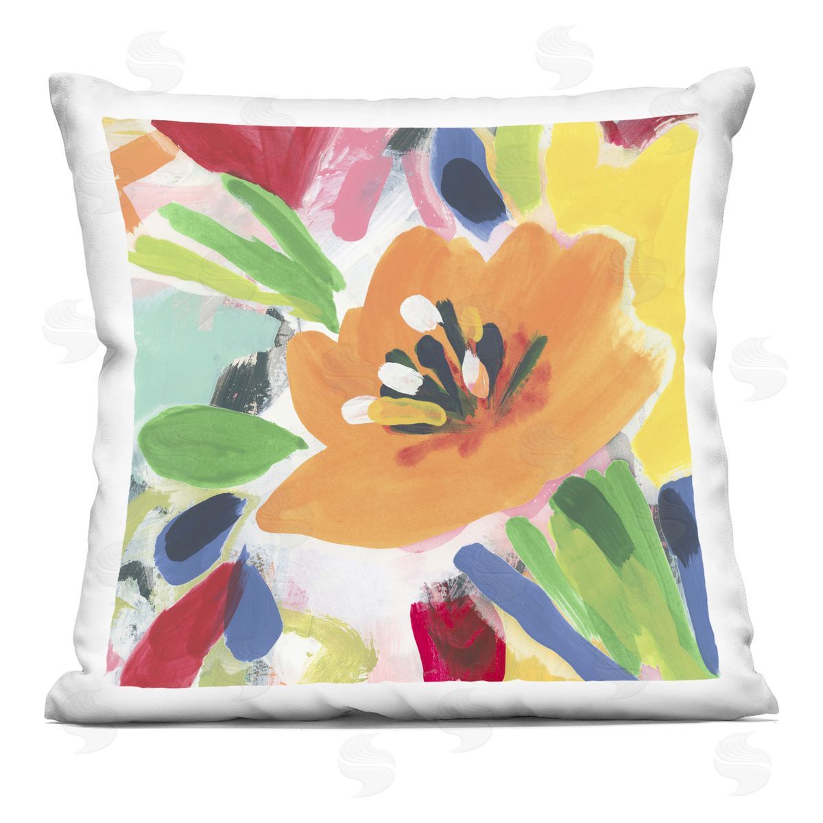 June Erica Vess Vivid Orange Flower Impressions Printed Plush Polyester Throw Pillow