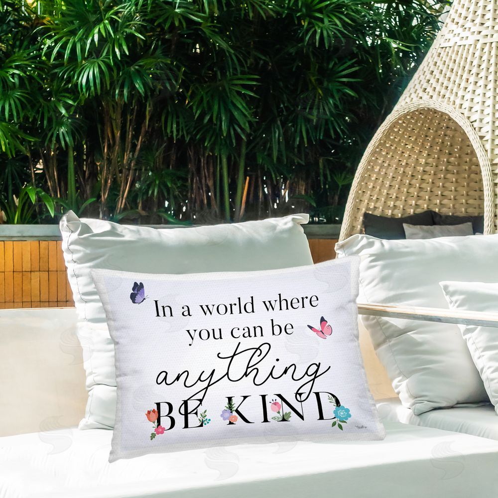 Gigi Louise Floral & Butterflies Be Kind Outdoor Quick-Dry Polyester Printed Throw Pillow in Back Yard