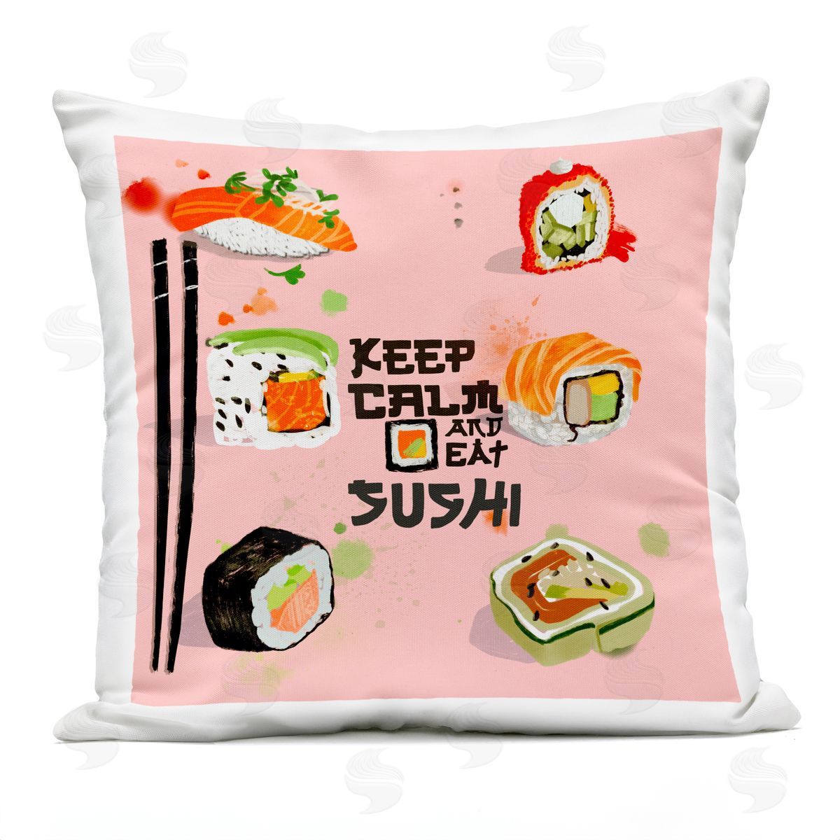 James Rodewald Keep Calm & Eat Sushi Outdoor Quick-Dry Polyester Printed Throw Pillow