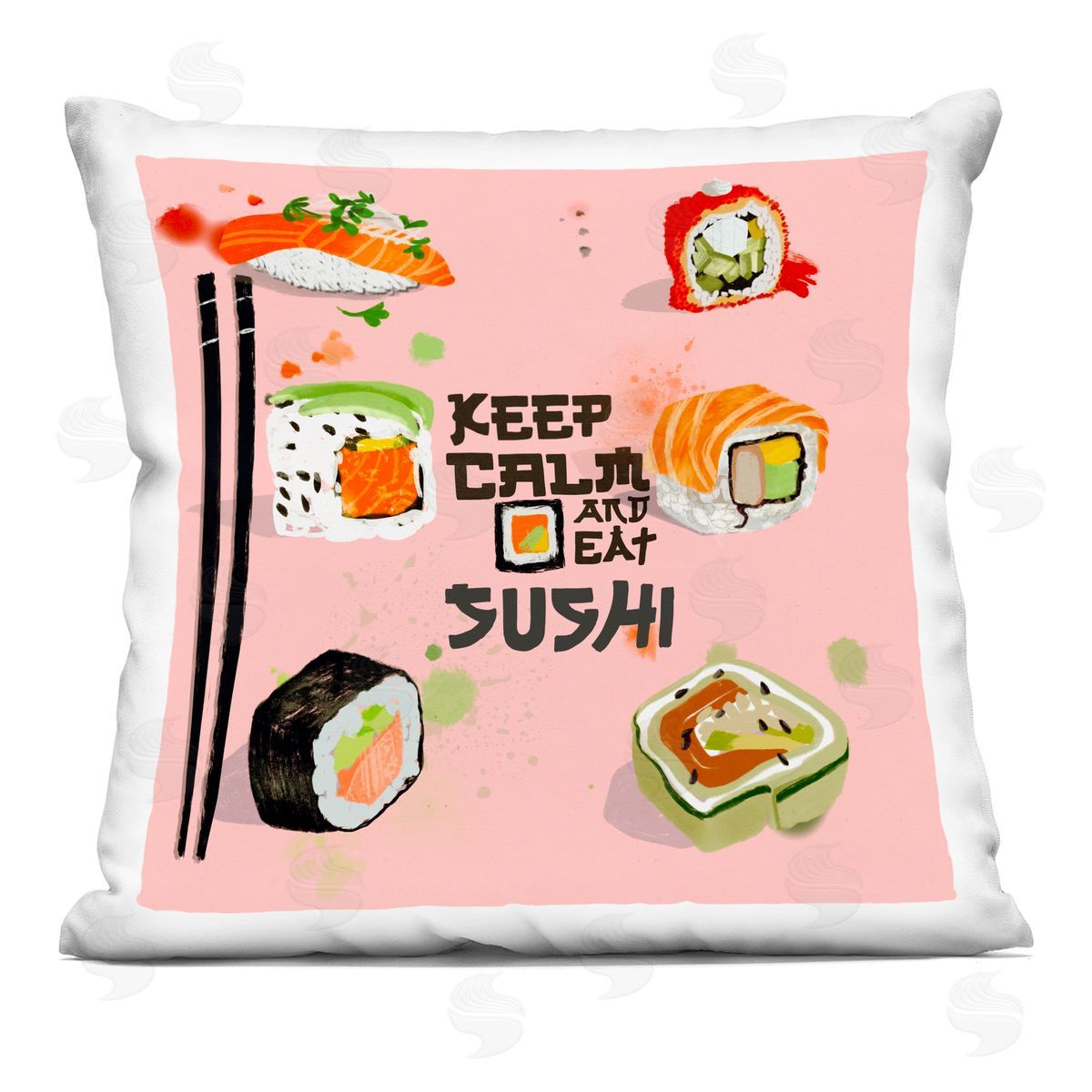 James Rodewald Keep Calm & Eat Sushi Printed Plush Polyester Throw Pillow