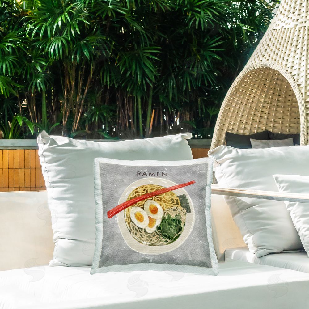 James Rodewald Tasty Bowl of Ramen Outdoor Quick-Dry Polyester Printed Throw Pillow in Back Yard