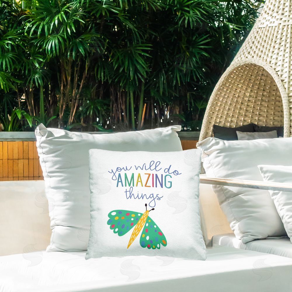 Kim Allen Inspiring Do Amazing Things Outdoor Quick-Dry Polyester Printed Throw Pillow in Back Yard