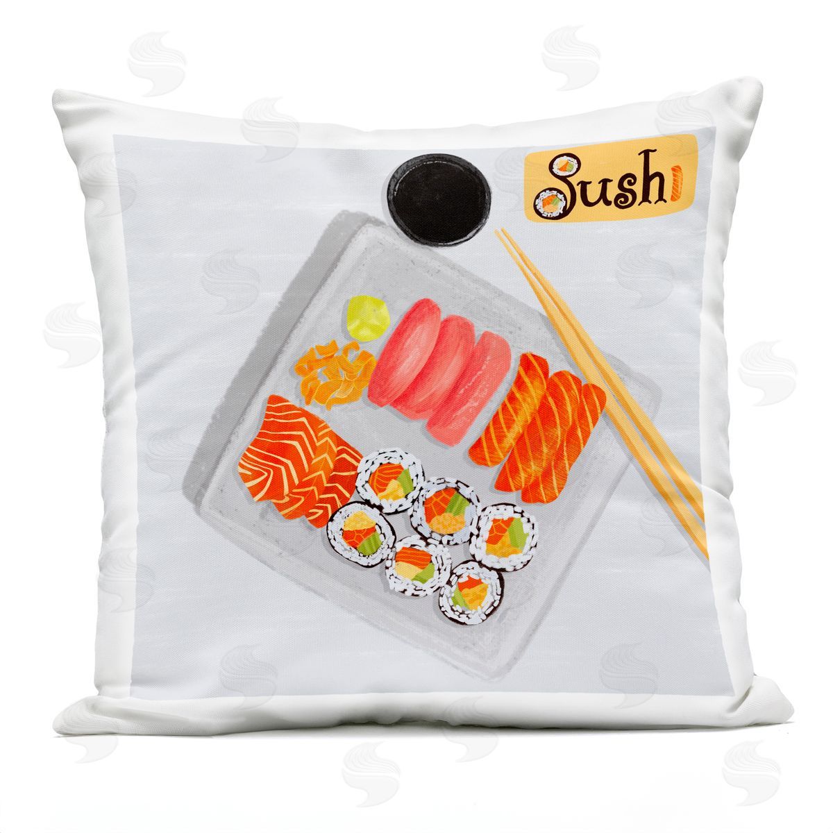 James Rodewald Delicious Sushi Plate Outdoor Quick-Dry Polyester Printed Throw Pillow