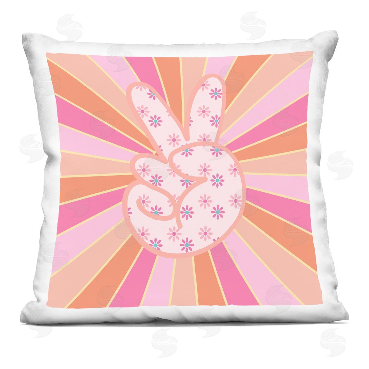 Jesse Keith Beaming Peace Sign Hand Printed Plush Polyester Throw Pillow