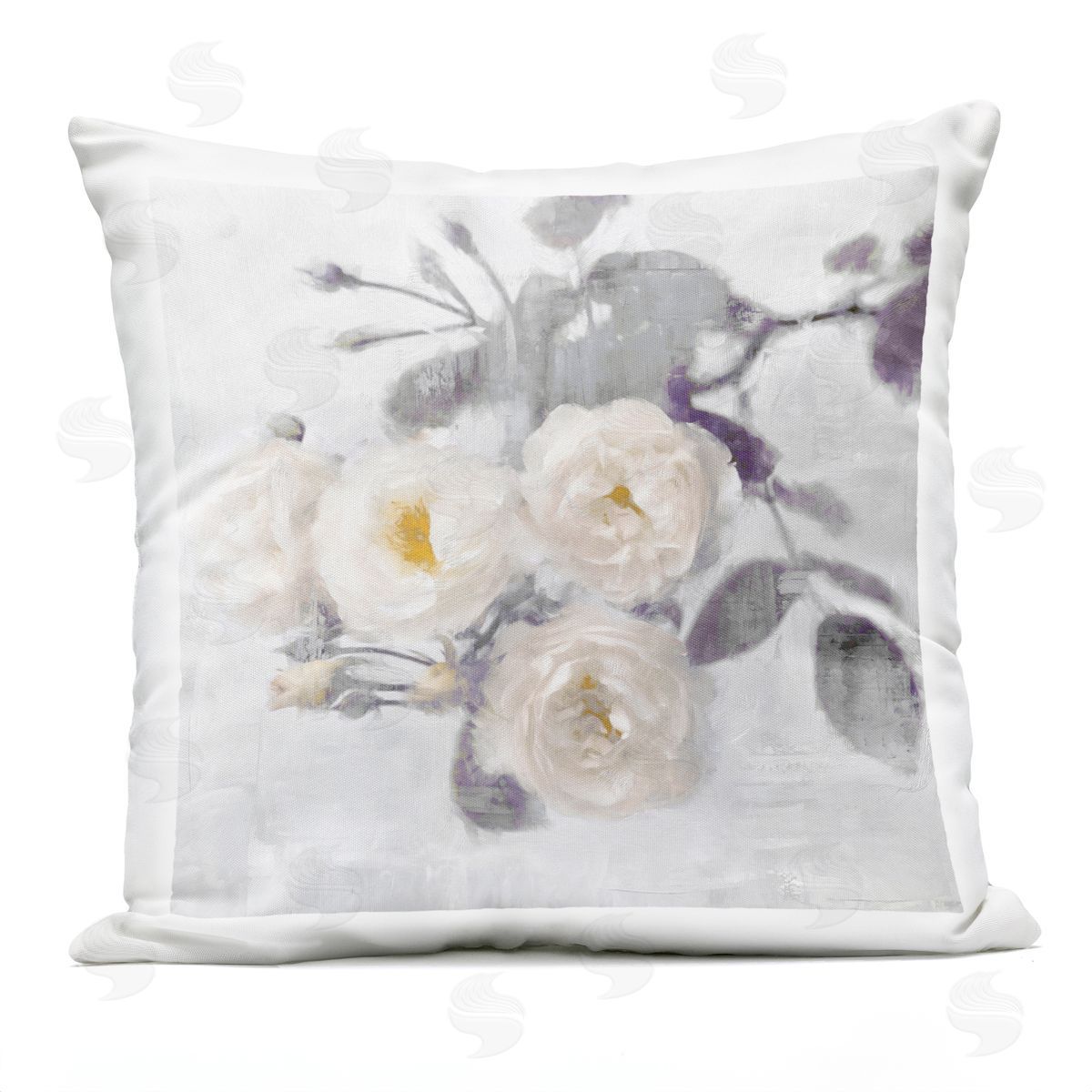 Emily Ford White Blooms on Grey Outdoor Quick-Dry Polyester Printed Throw Pillow