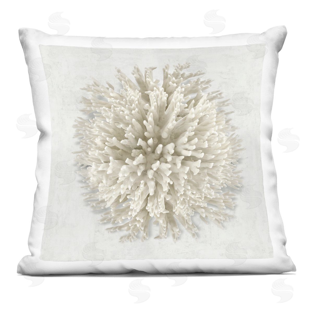 Caroline Kelly Natural Round Coral Printed Plush Polyester Throw Pillow