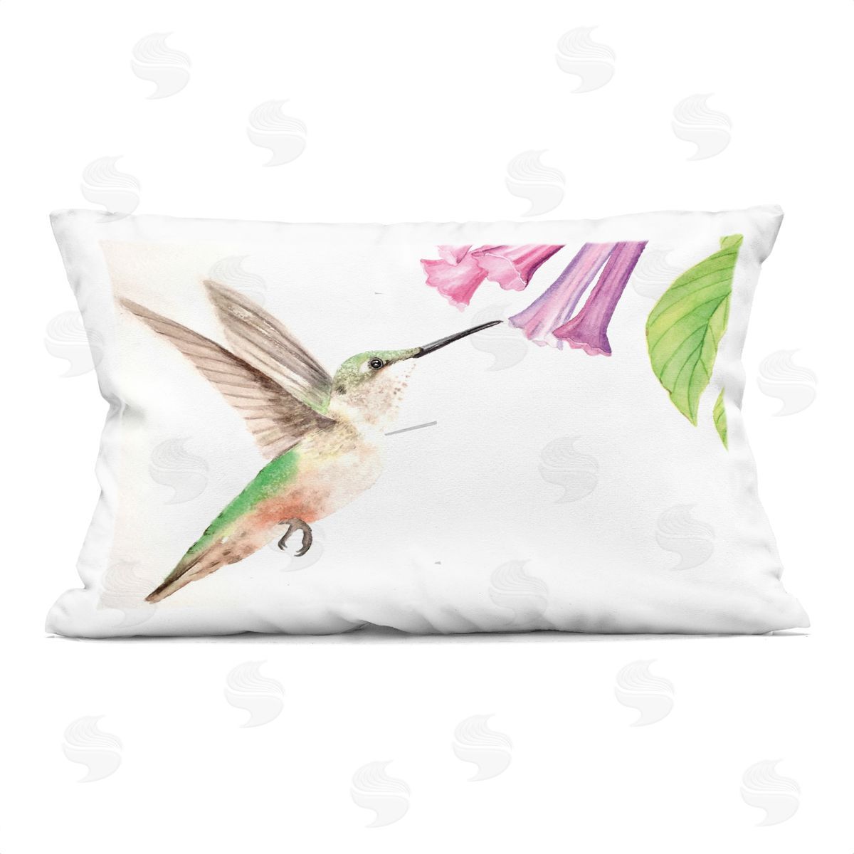 Stephanie Fielden Hummingbird & Bluebell Flower Printed Plush Polyester Throw Pillow