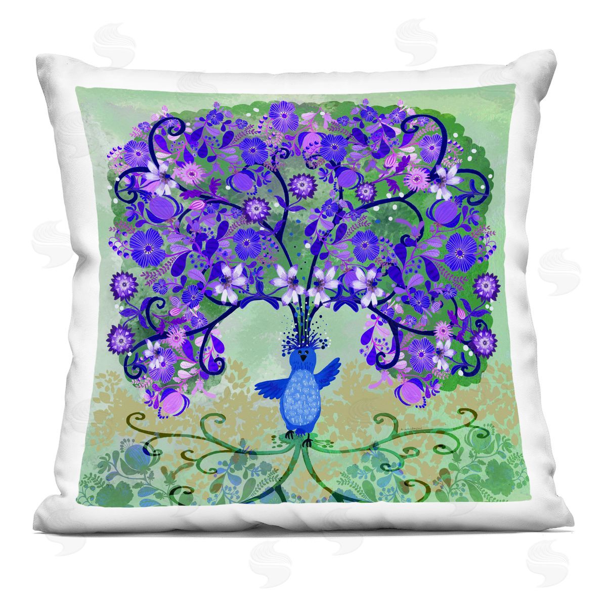 Kay Widdowson Tree Blooming From Bird Printed Plush Polyester Throw Pillow