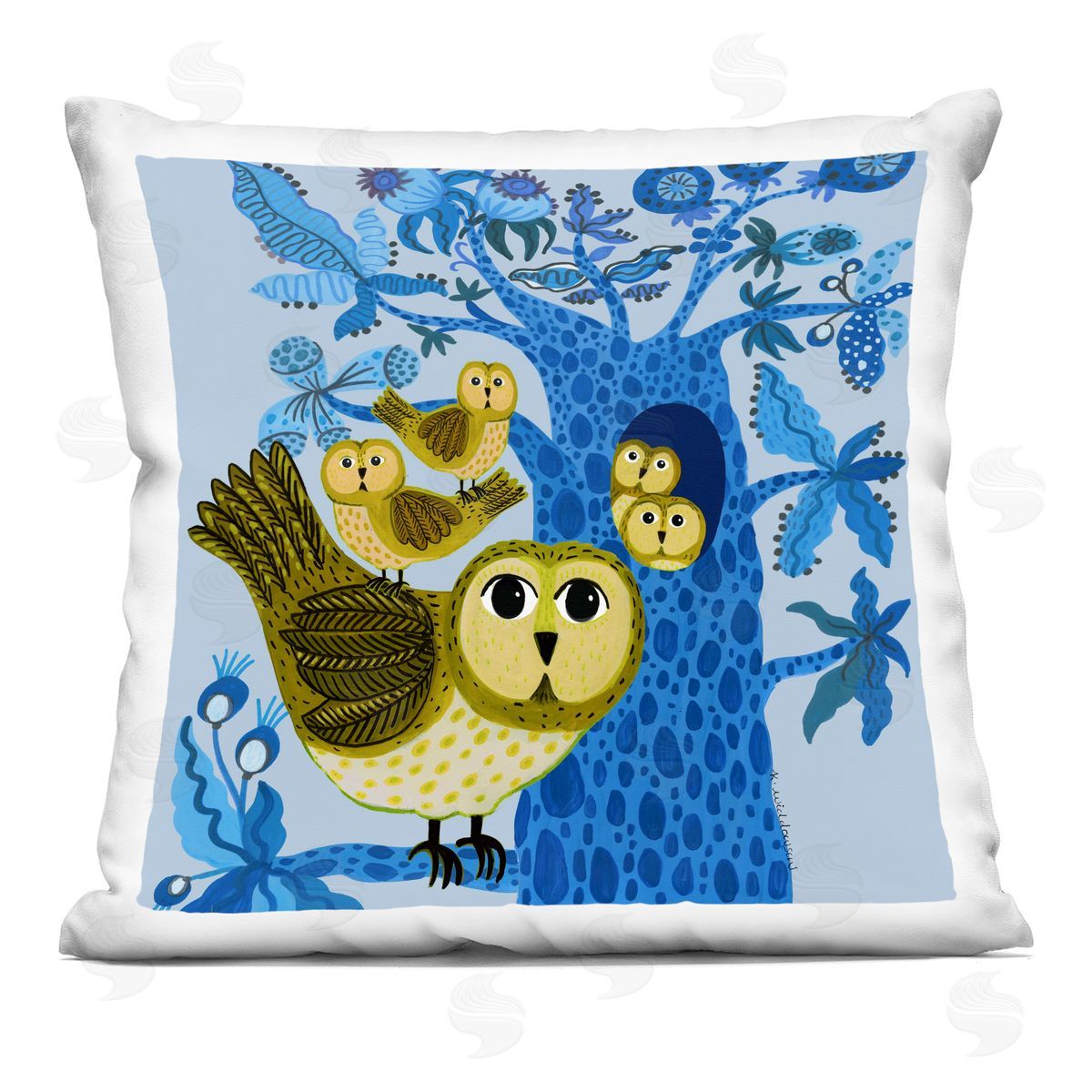 Kay Widdowson Playful Owls in Tree Printed Plush Polyester Throw Pillow