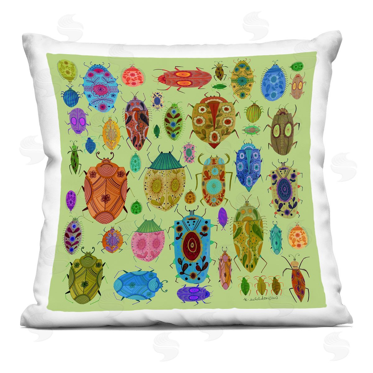 Kay Widdowson Flowery Bugs & Insects Printed Plush Polyester Throw Pillow